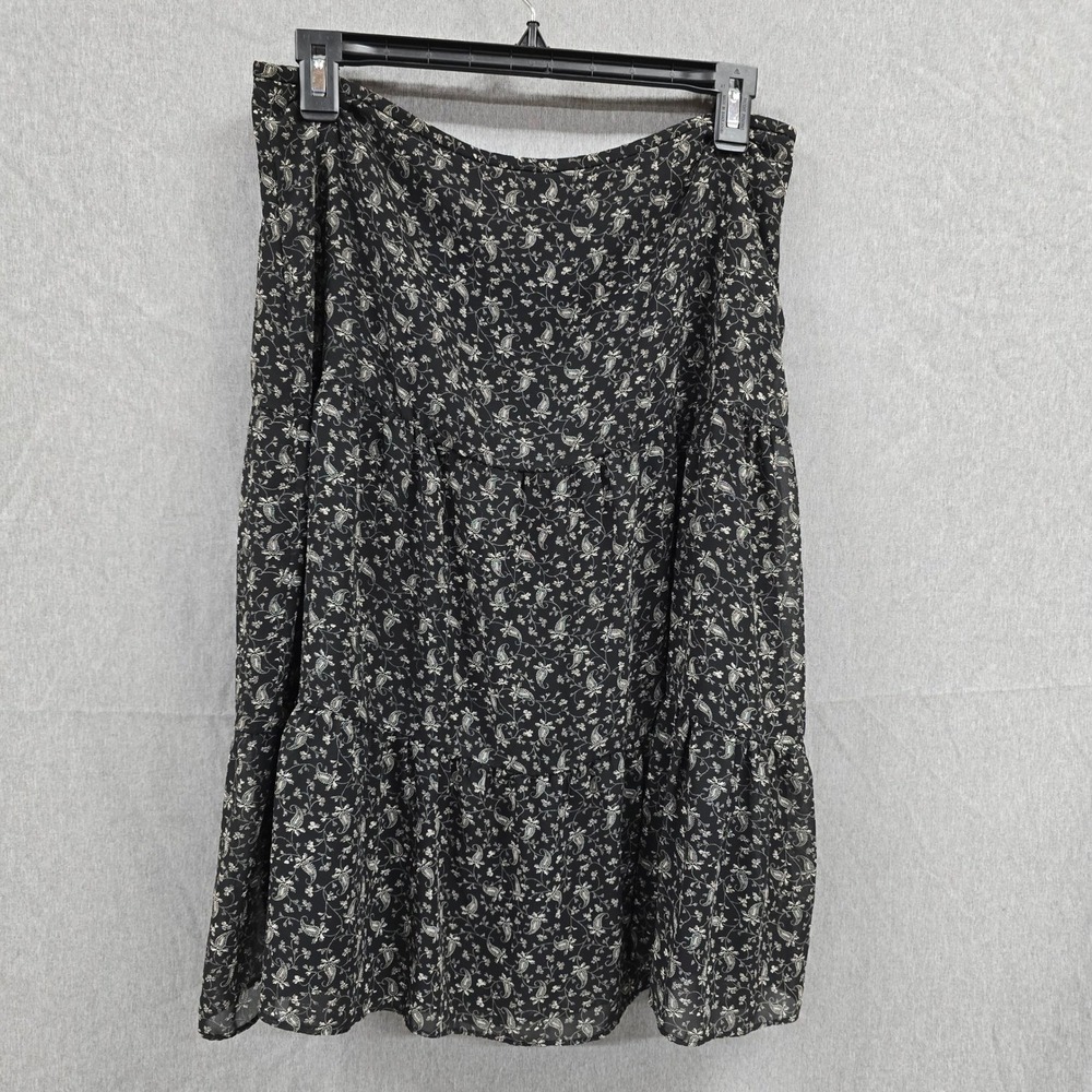 Apostrophe Chiffon Midi Skirt Black Paisley Floral Tiered Size 8 Side Zip